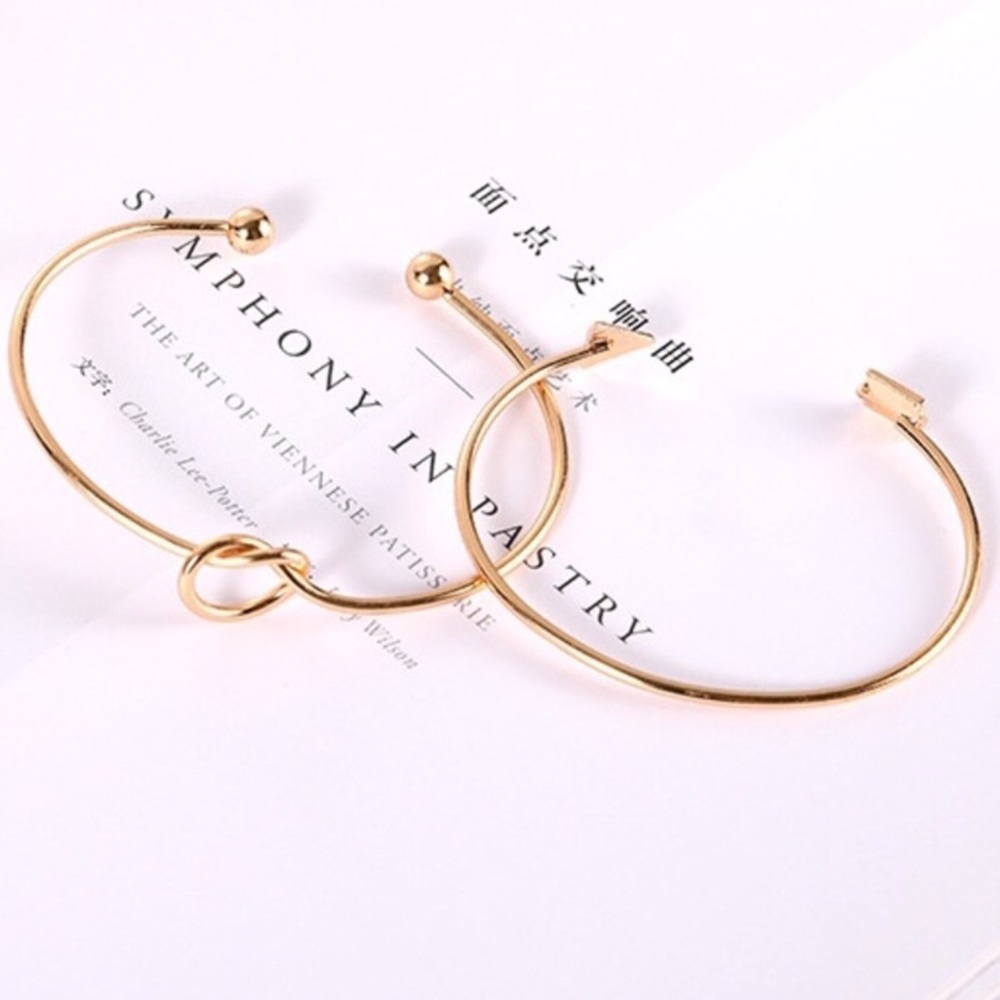 Boho Gold Arrow & Love Knot Bangle Cuff Bracelet - Picture 3 of 5